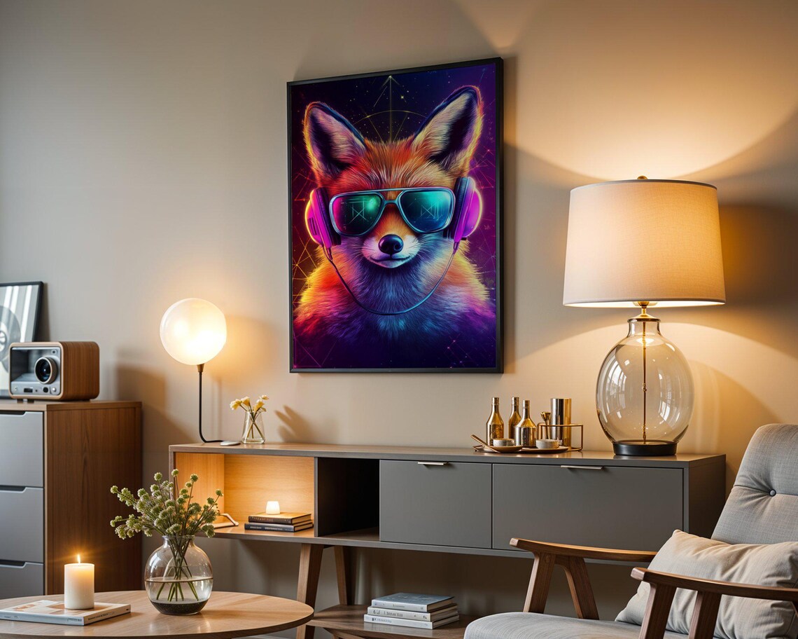 Neon Fox With Headphones And Sunglasses In Psychedelic Glow Poster - Image 4