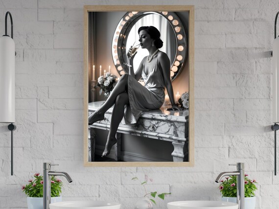 Woman In Satin Dress Sipping Champagne At Hollywood Vanity Poster