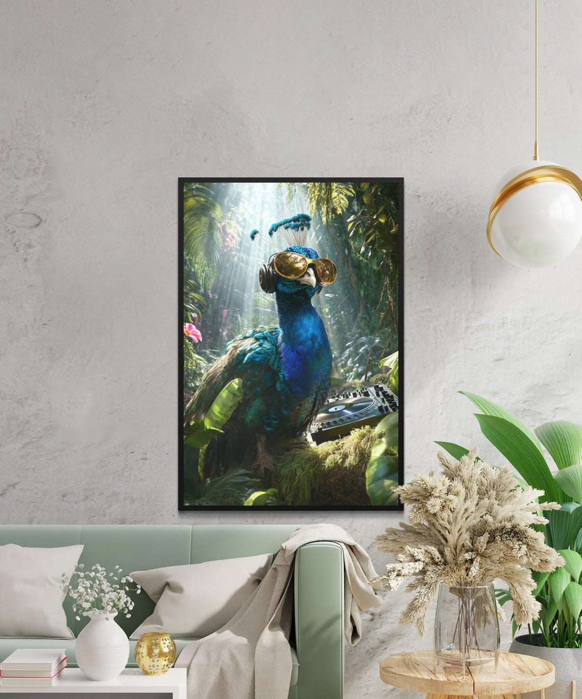 Peacock DJ with Sunglasses and Headphones in a Jungle Setting Poster - Image 2
