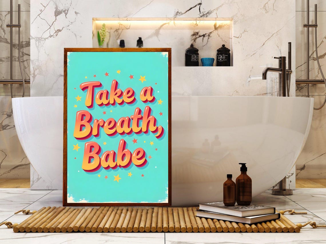 Take a Breath Babe Retro Orange Typography Teal Quote Poster - Image 2