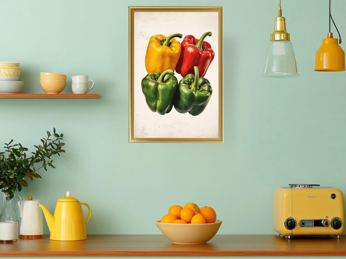 Colorful Peppers Wall Art Print Kitchen Decor Vibrant Vegetable Poster Bell Peppers Painting Farmhouse Wall Art Home Decor Food Art - Image 3