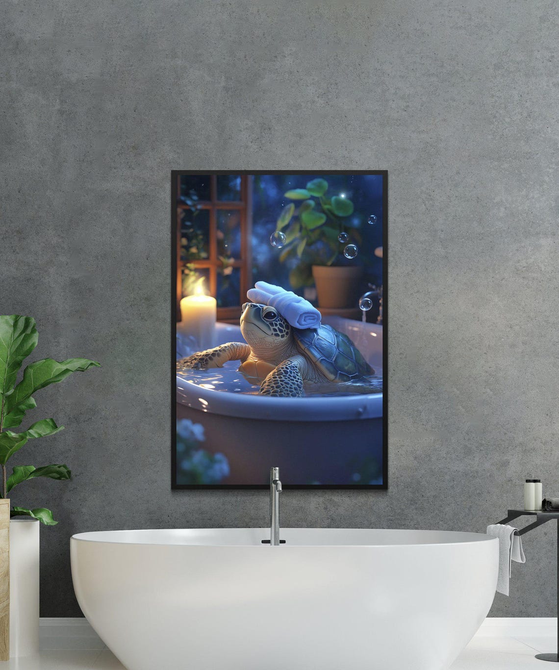 Sea Turtle Relaxing In Bathtub With Towel On Head Animal Poster - Image 2