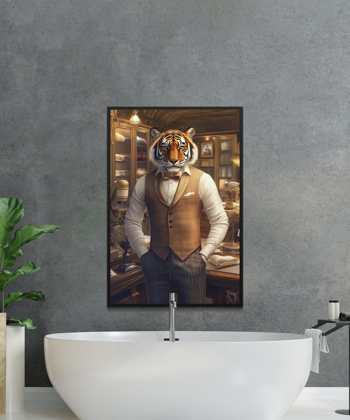 Dapper Tiger in Suit and Bow Tie Vintage Office Portrait Poster - Image 2