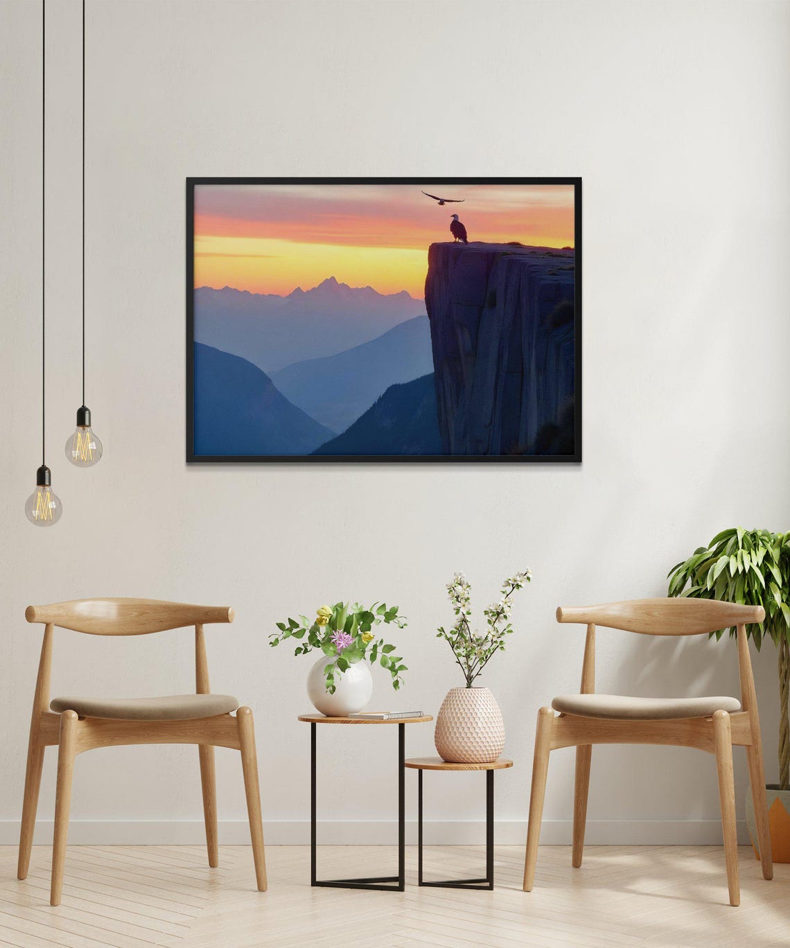 Bald Eagle on a Rocky Cliff Edge Silhouette at Sunset Mountains Poster - Image 2