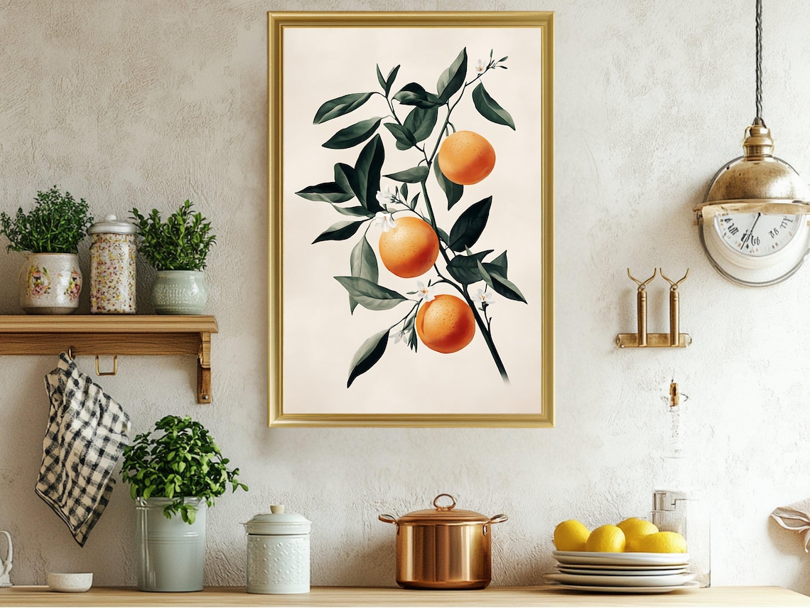 Vintage Orange Tree Branch Botanical Citrus Kitchen Art Print