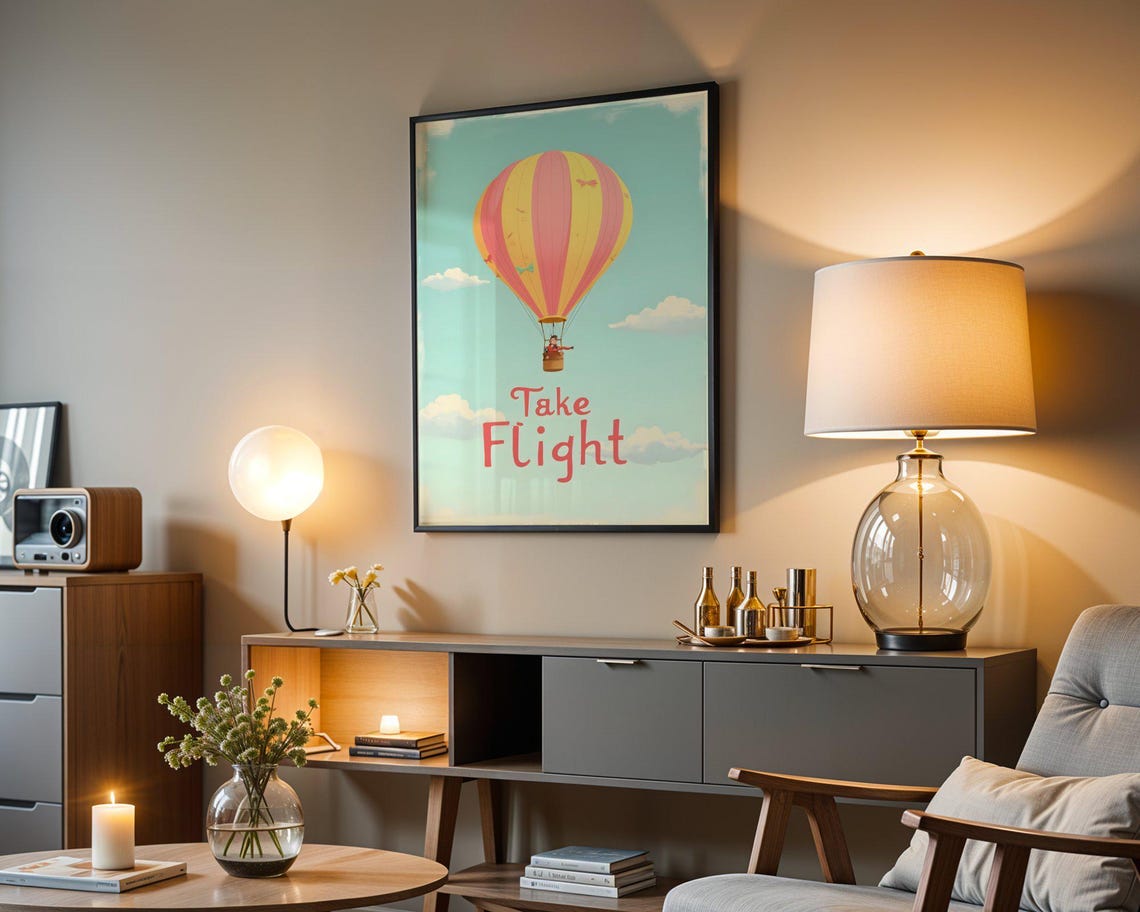 Take Flight Pink Yellow Hot Air Balloon Adventure Kids Art Poster - Image 3