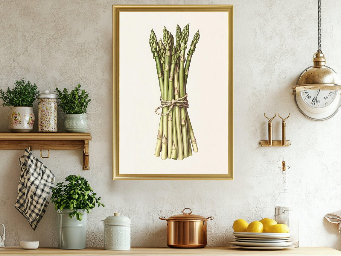 Fresh Asparagus Bunch Watercolor Botanical Farmhouse Kitchen Print