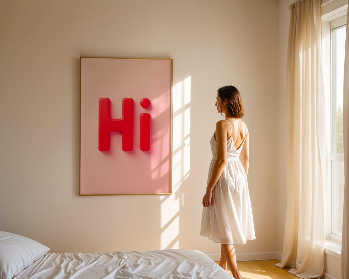 Bold Red Hi 3D Typography on Pink Minimalist Greeting Wall Art - Image 4