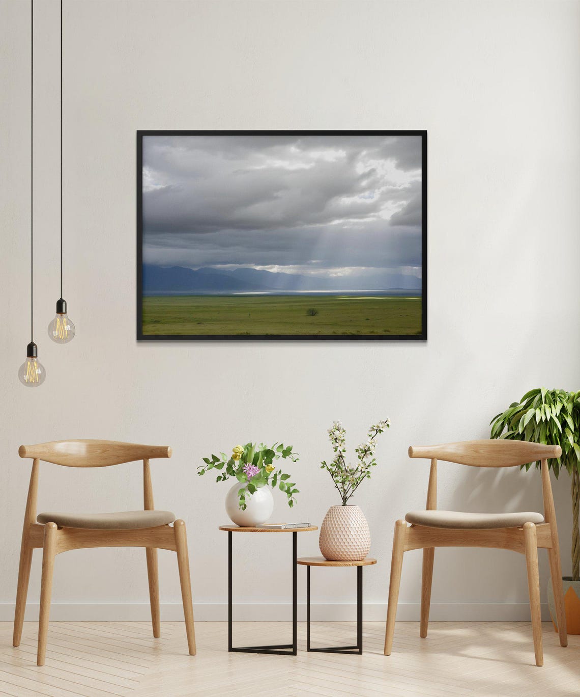 Serene Mountain Landscape Print Scenic Nature Photography Wall Art Tranquil Clouds And Field Decor Calm Horizon Artwork Poster - Image 2