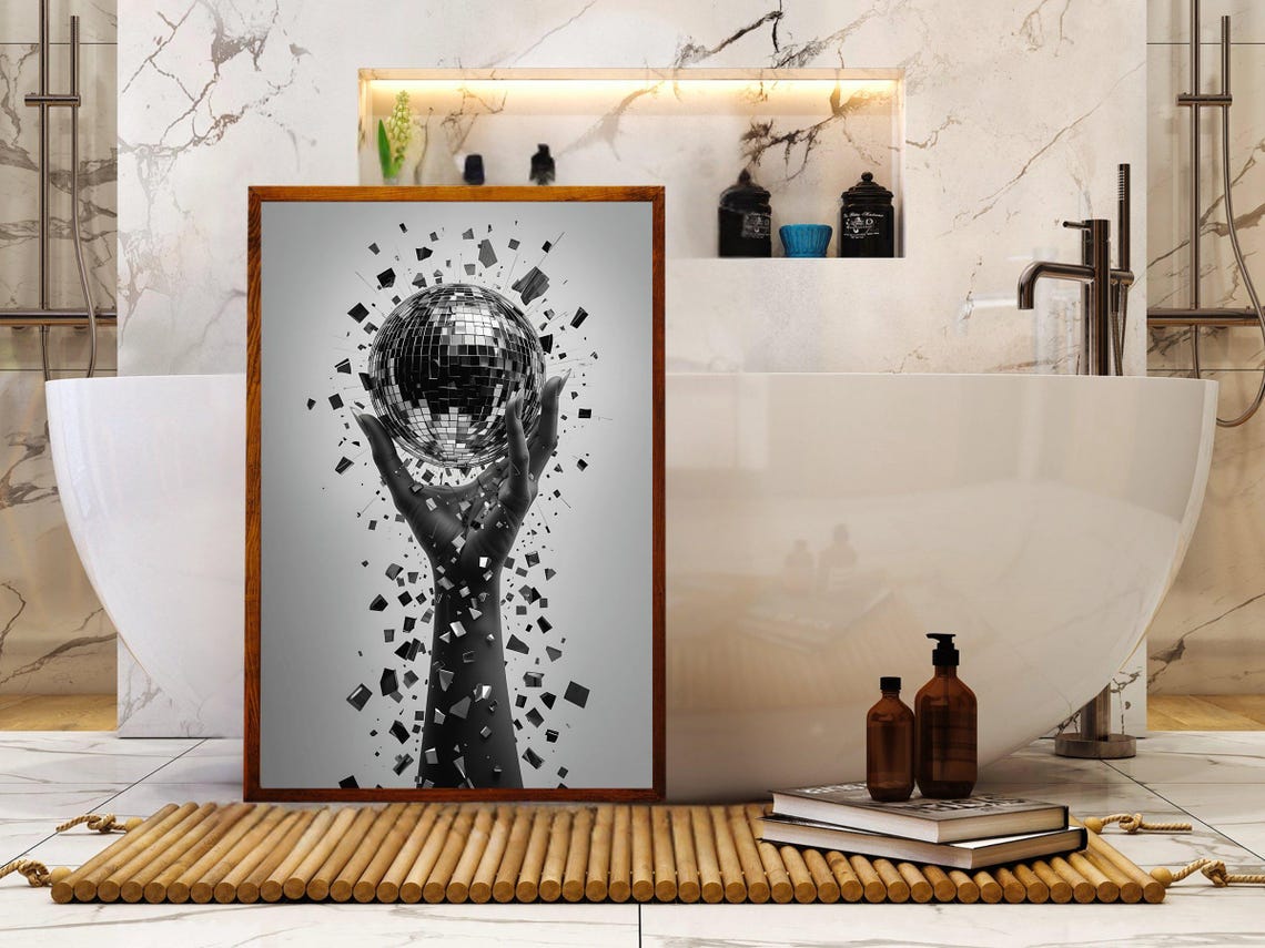 Abstract Hand Holding Exploding Mirror Ball Wall Art Modern Art Print Geometric Design Decor Unique Wall Decor - Image 4