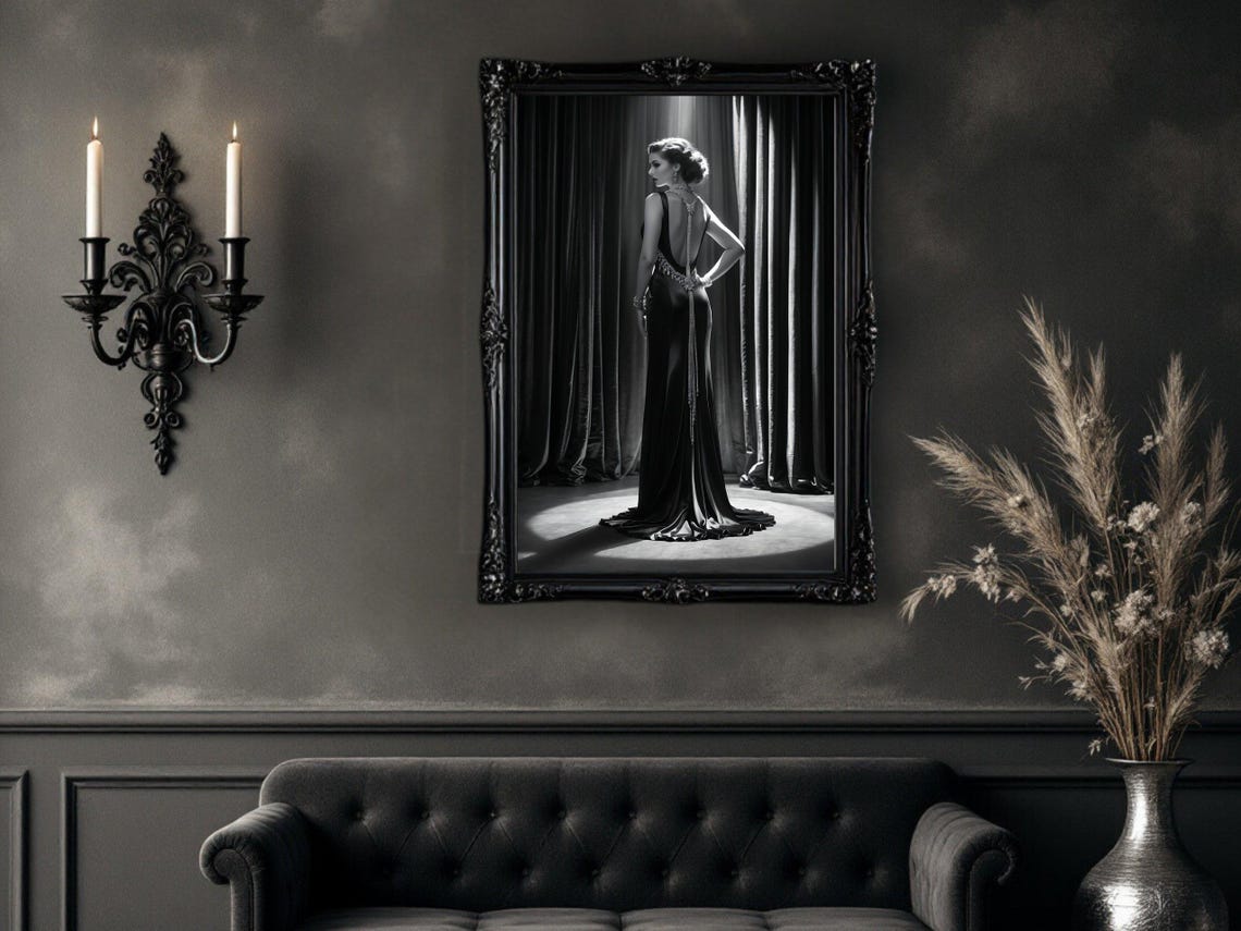 Elegant Black And White Vintage Glamour Lady In Evening Gown Poster - Image 4
