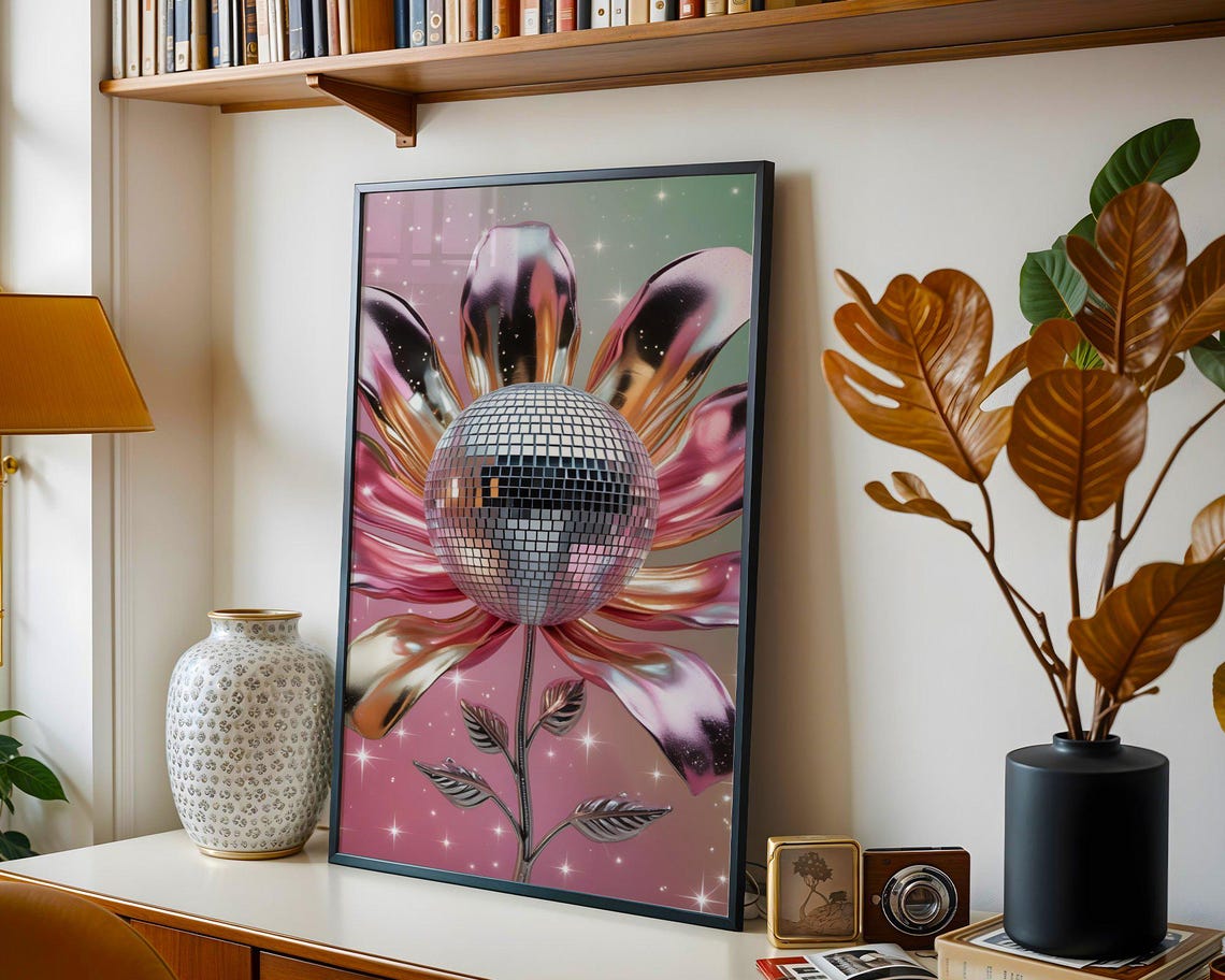 Disco Ball Flower Pink Metallic Petals Glam Sparkle Art Poster - Image 5