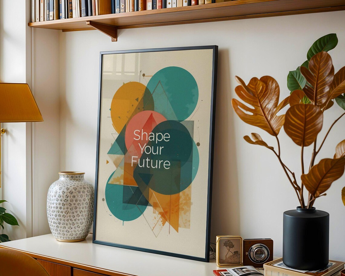 Shape Your Future Teal Orange Geometric Circles Modern Abstract Art Print - Image 3
