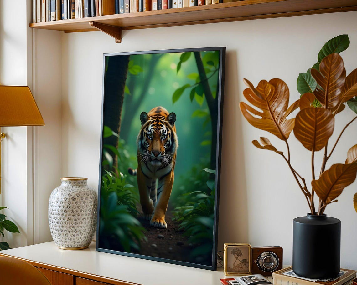 Powerful Tiger Walking Toward You on a Misty Jungle Path Poster - Image 3