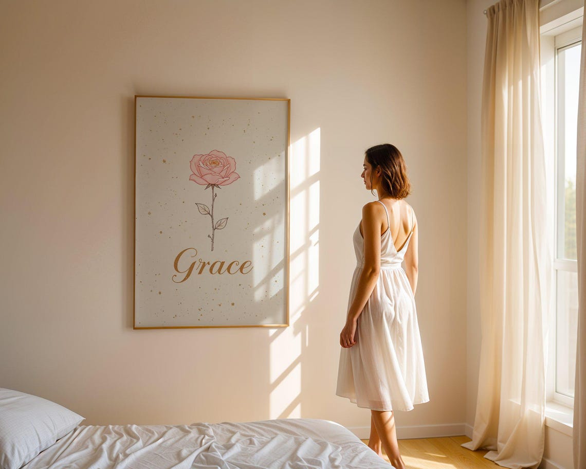 Grace Pink Rose Single Stem Minimalist Botanical Floral Decor Print - Image 5