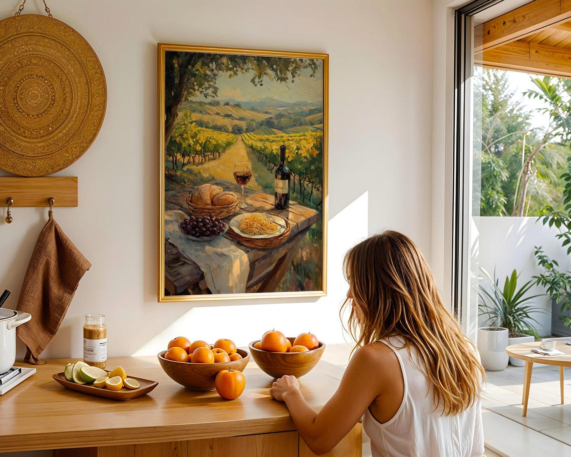 Tuscan Vineyard Picnic Still Life with Wine and Bread Poster - Image 4