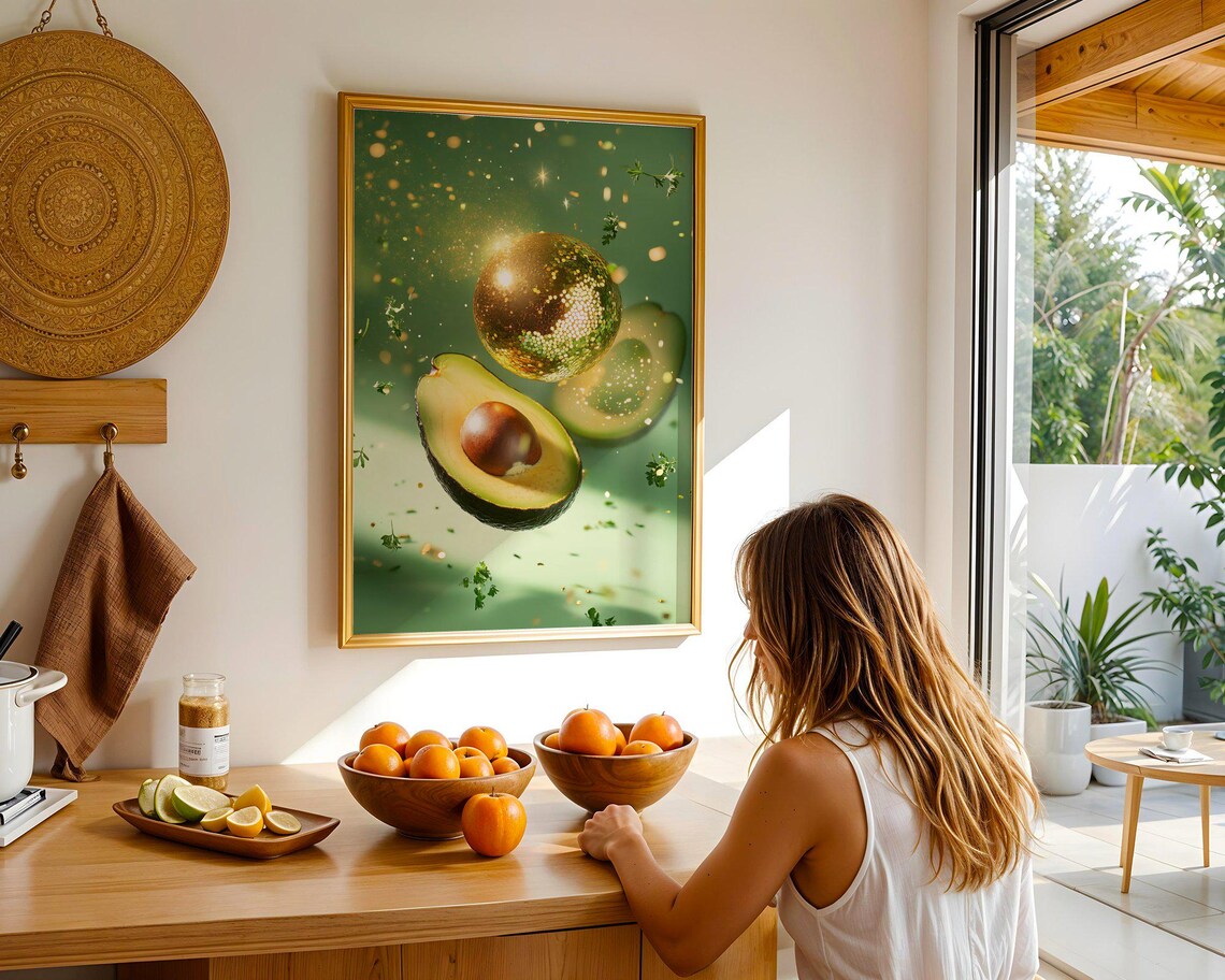 Glittering Avocado Paradise Wall Art Unique Kitchen Decor Vibrant Avocado Print Sparkling Food Illustration Modern Art Print - Image 4