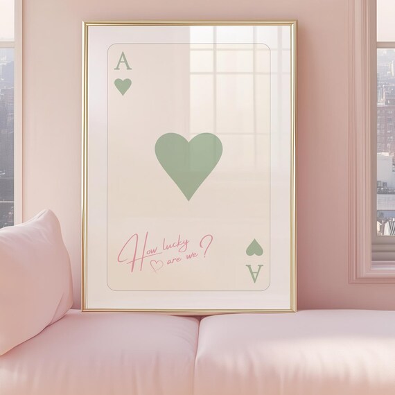Ace of Hearts Sage Green Lucky Playing Card Trendy Preppy Poster