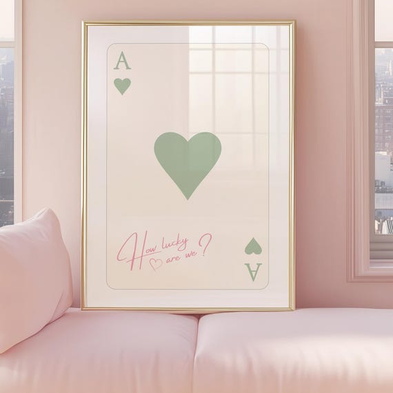 Ace Of Hearts Sage Green Print Preppy Y2k Room Decor Digital Download