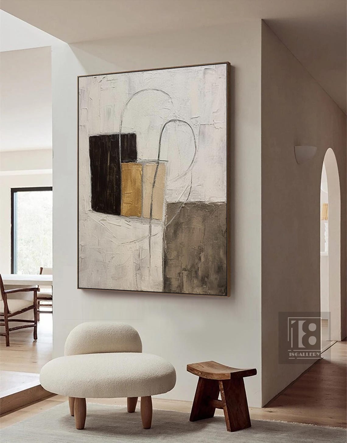 Geometric Blocks and Arched Line in Brown and Gold Abstract Poster - Image 2
