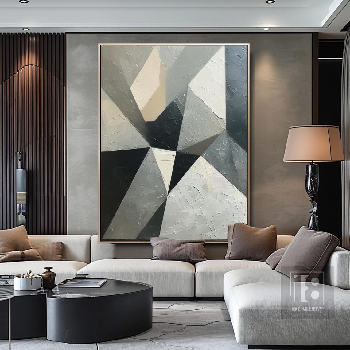 Black Gray White Faceted Triangles Low Poly Geometric Abstract Poster - Image 4