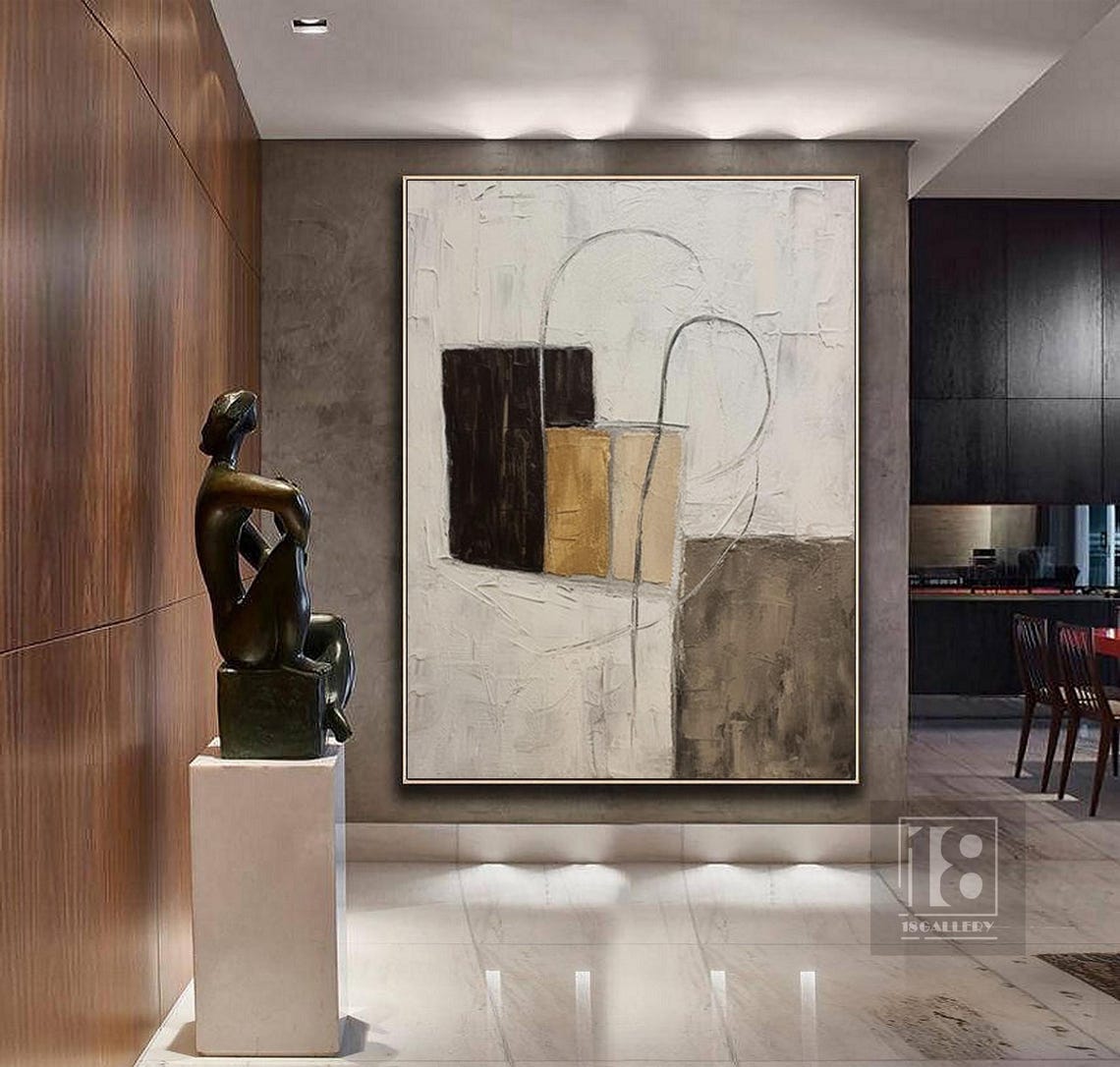 Geometric Blocks and Arched Line in Brown and Gold Abstract Poster - Image 5