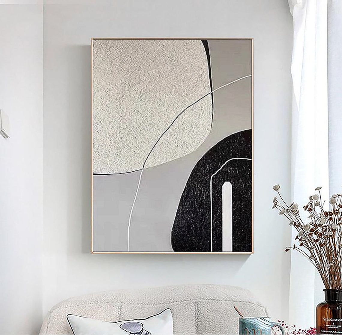 Curved Black Gray Abstract Shapes Minimalist Modern Art Poster - Image 5