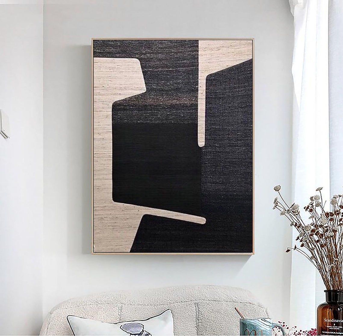 Wabi Sabi Wall Art Black And Beige Abstract Painting On Black Beige Textured Wall Art Modern Minimalist Painting Entrance Wall Art - Image 3