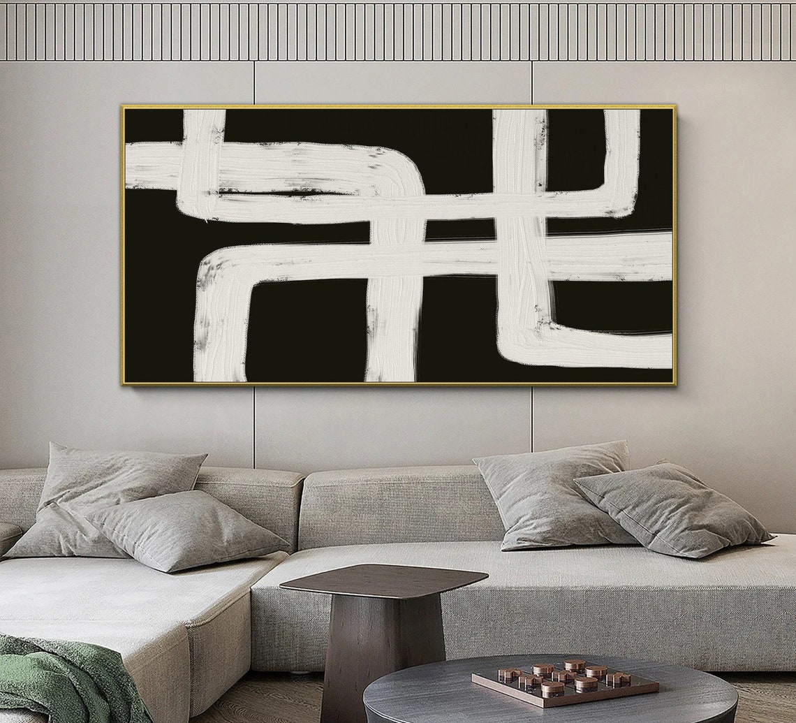 Original Black And White Abstract Painting Large Black Wall Art Black White Textured Wall Art Modern Abstract Art Entrance Wall Art - Image 2