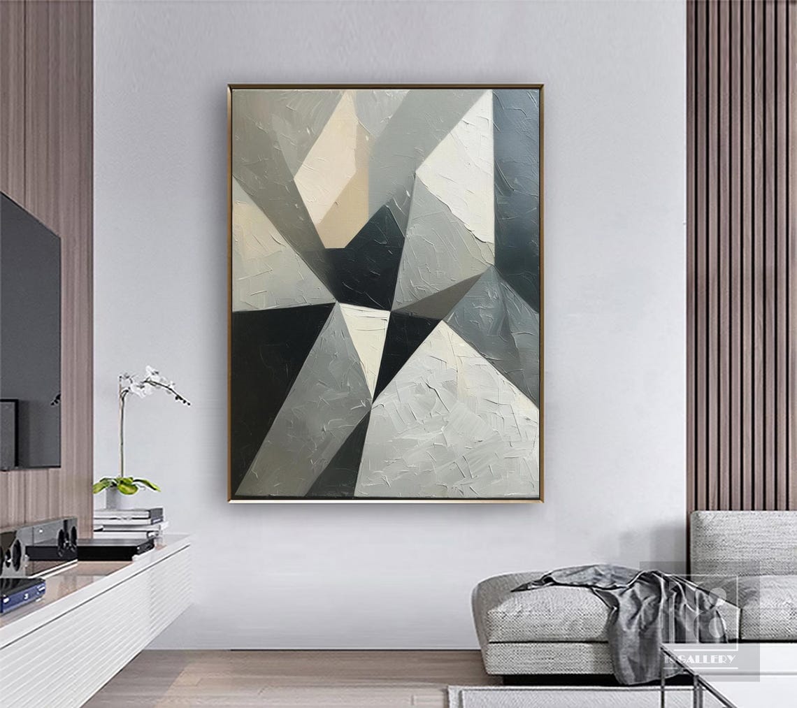Black Gray White Faceted Triangles Low Poly Geometric Abstract Poster - Image 3