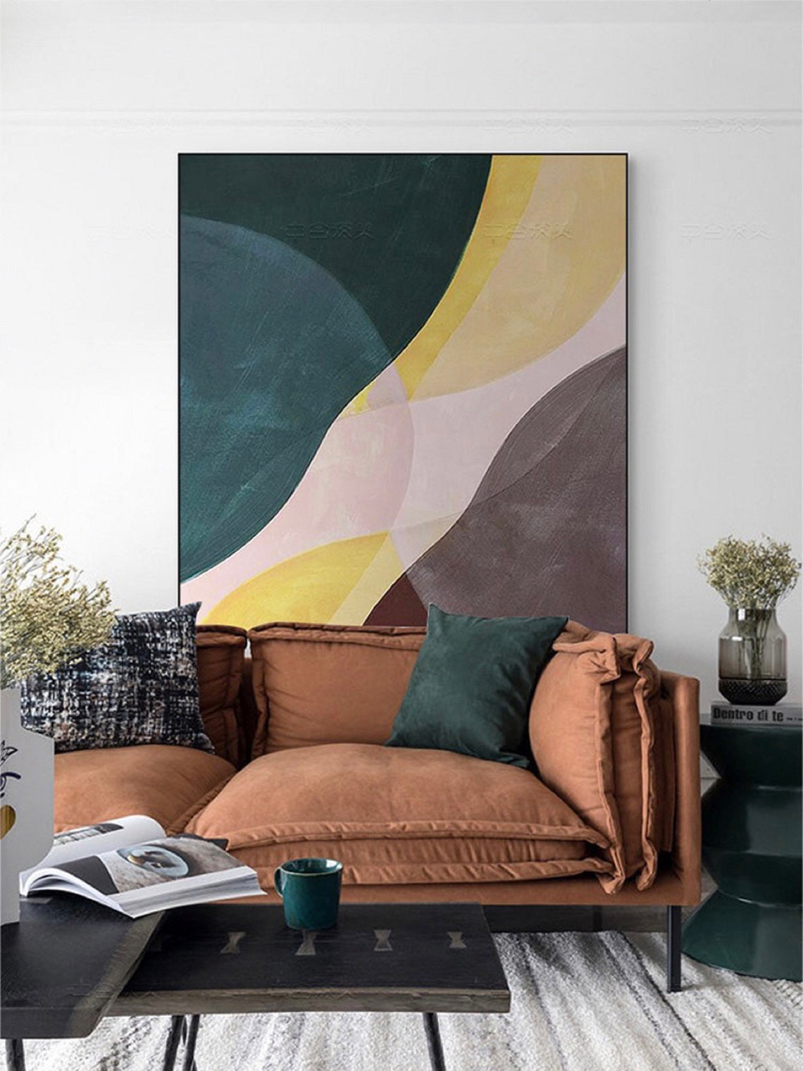 Original Green Brown Abstract Painting On Oil Painting Custom Minimalist Wall Art Beige Yellow Painting Large Abstract Art - Image 4