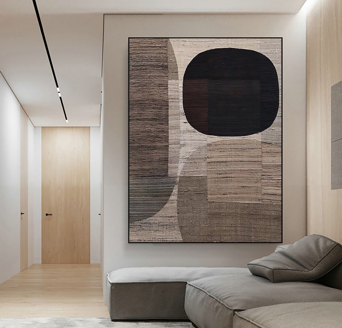Neutral Beige Abstract Textured Painting Beige Wall Art Black Beige Wabi Sabi Wall Art Modern Abstract Painting Neutral Minimalist Painting - Image 4