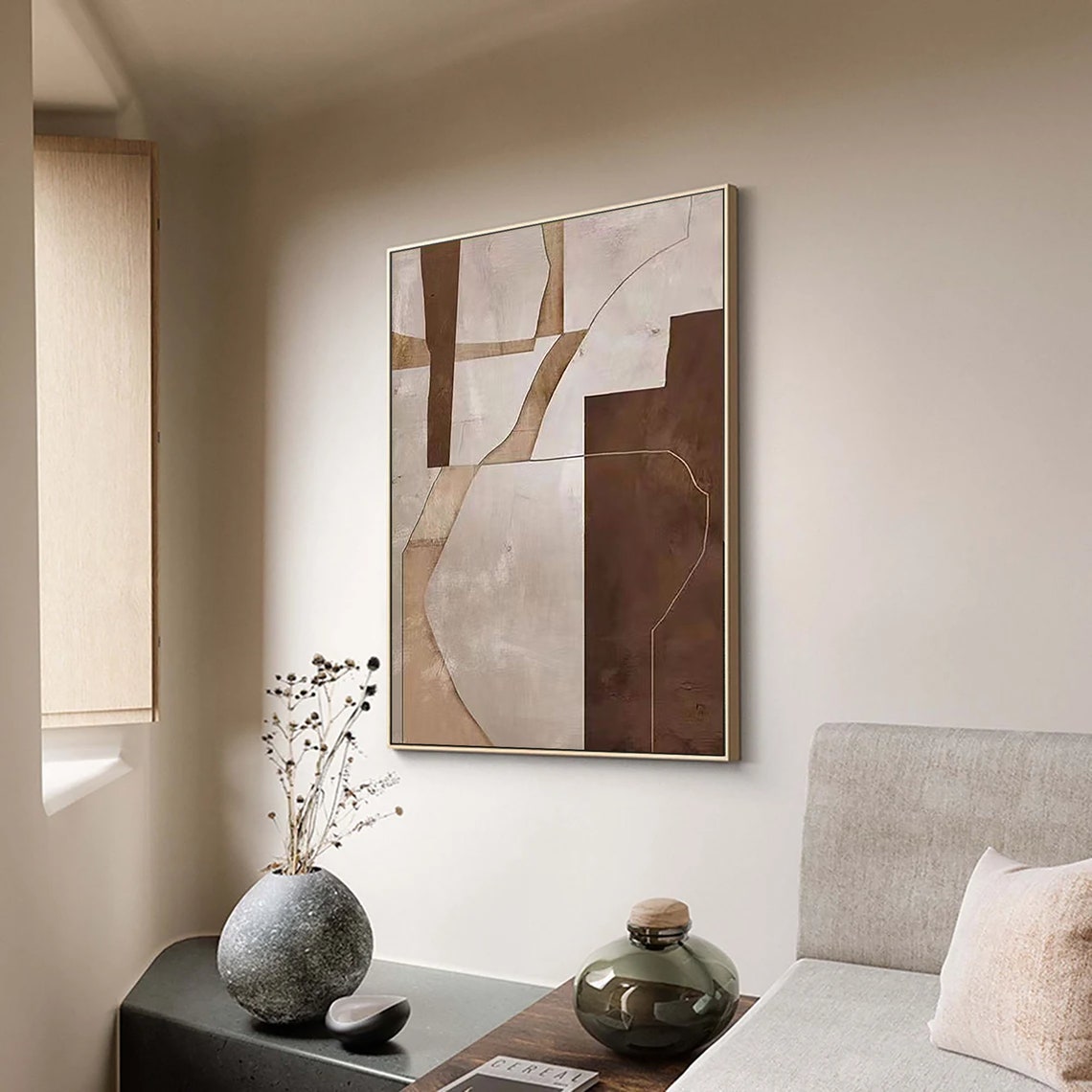 Beige Brown Cream Curved Line Geometric Boho Abstract Painting Poster - Image 4