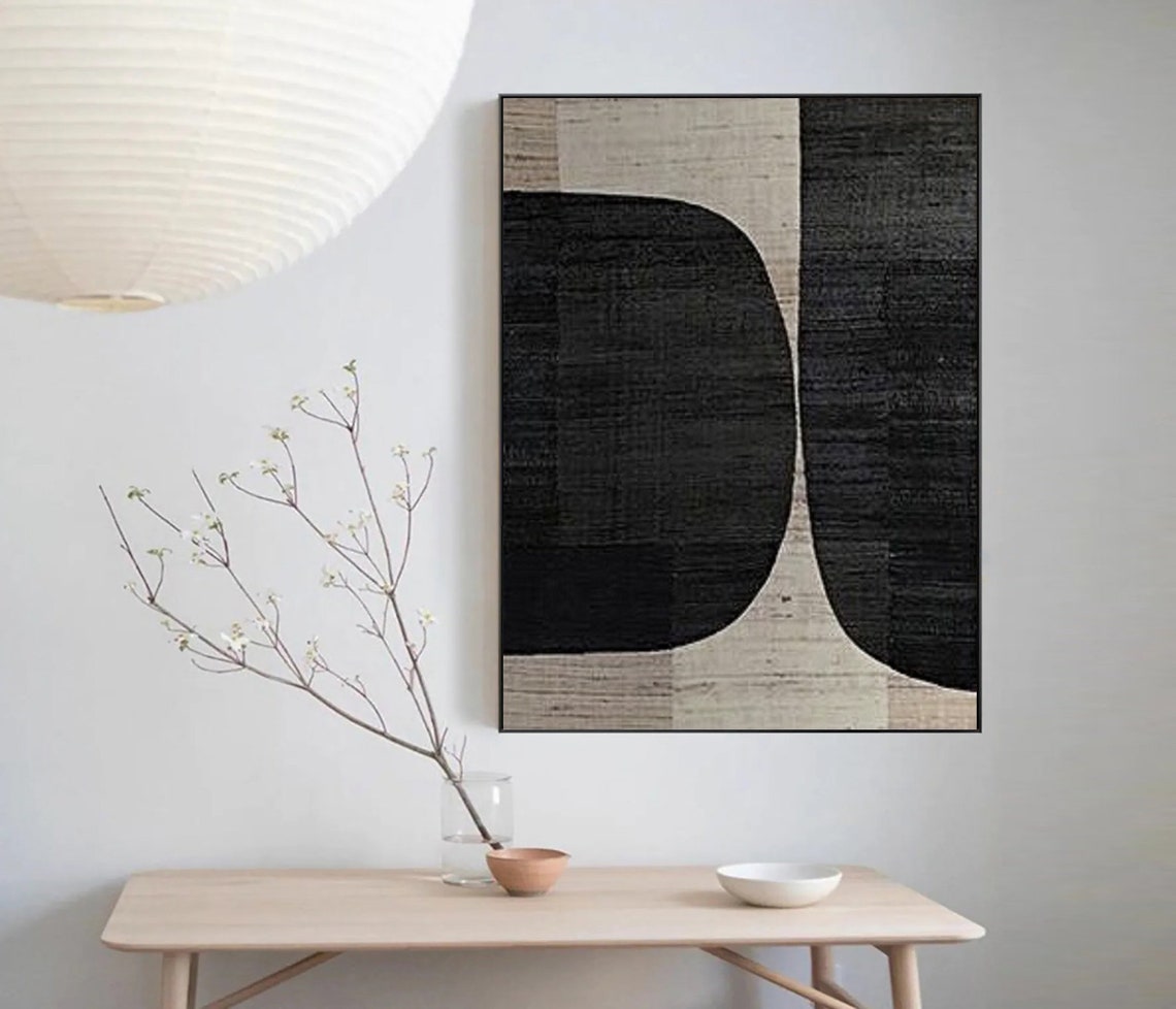 Large Black Wabi Sabi Minimalist Wall Art Black Beige Abstract Painting Boho Textured Wall Art Neutral Wall Decor Entrance Wall Art - Image 5