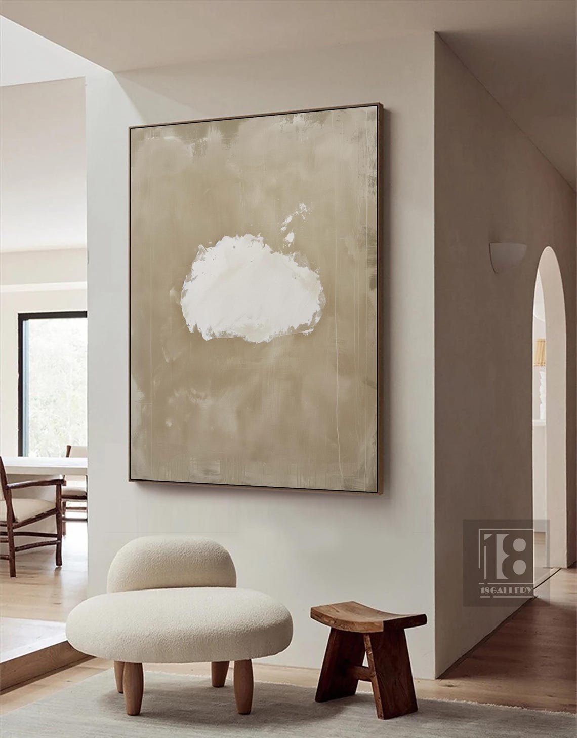 Lone White Cloud Blob on Moody Taupe Minimalist Abstract Poster - Image 2