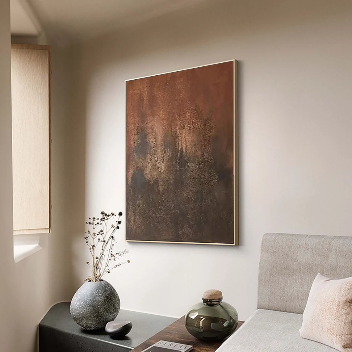 Copper Brown Rustic Textured Warm Dark Abstract Painting Poster - Image 4
