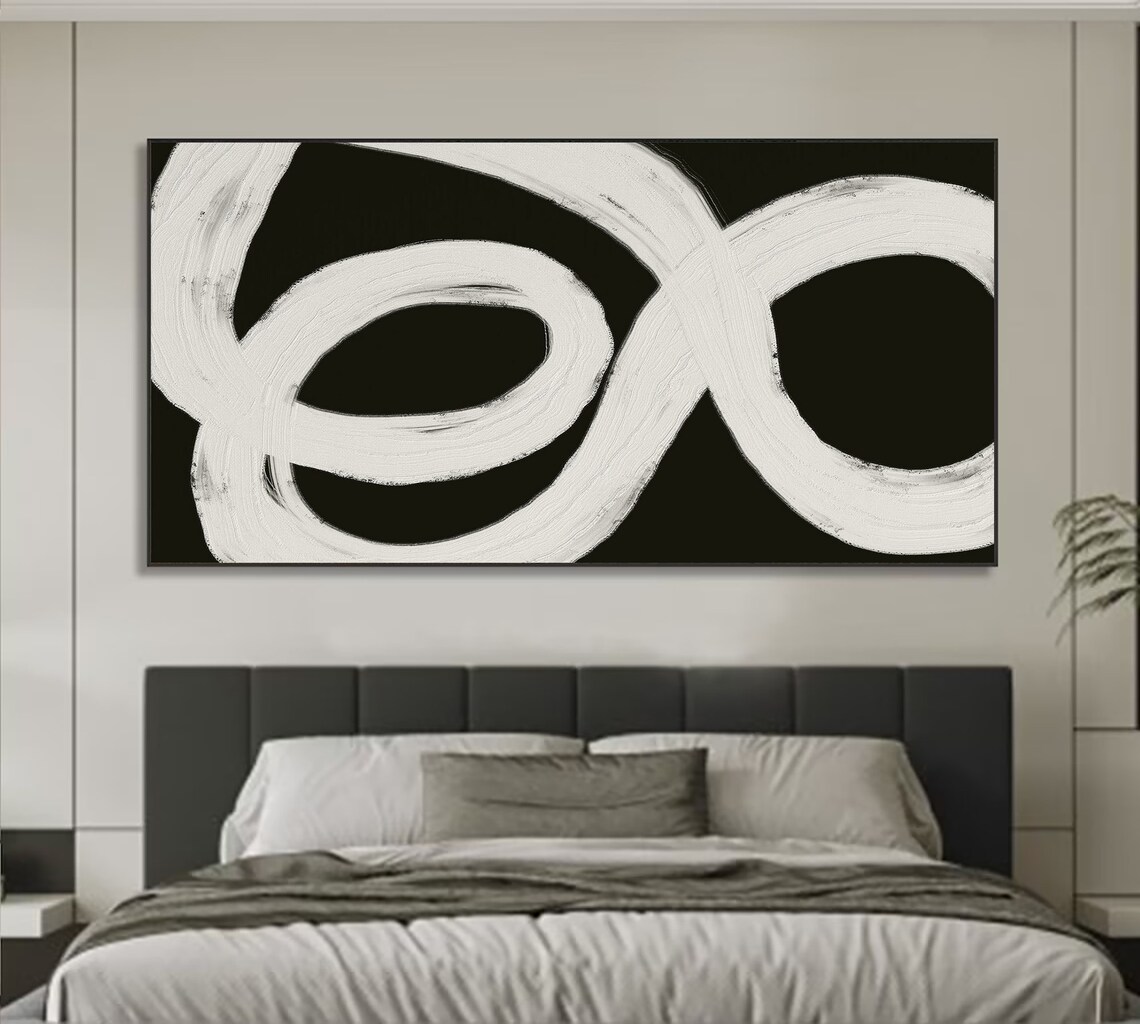 Black White Oil Painting Black White Minimalist Abstract Painting For Textured Wall Art For Black White Wall Art For White Textured Painting - Image 3