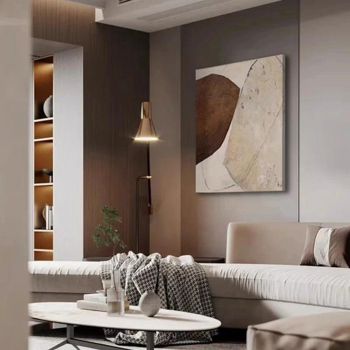 Large Brown Beige Textured Stone Minimalist Abstract Wall Poster - Image 5