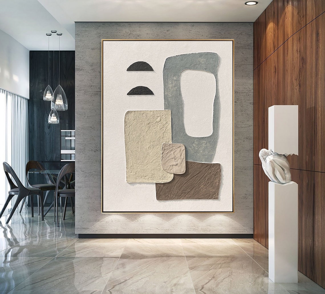 Original Textured Abstract Painting Beige And Blue 3d Textured Wall Art Wall Decor Painting Beige Brown Minimalist Wall Art For Home Decor - Image 3
