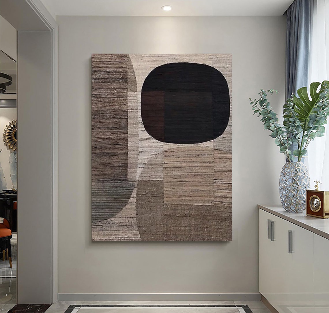 Black Dome Over Beige Arch Textured Minimalist Abstract Poster - Image 3