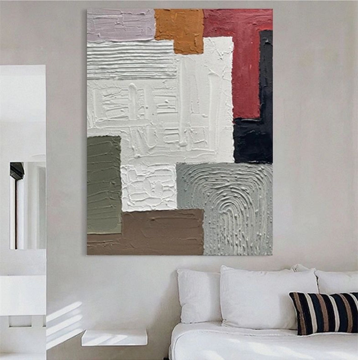 Red Ochre Gray Green Impasto Blocks Textured Modern Decor Poster - Image 4