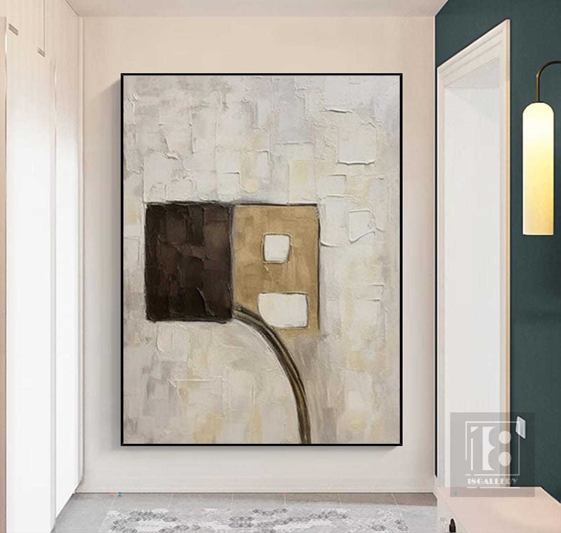 Brown and Gold Blocks With Sweeping Curve on Textured Poster - Image 3