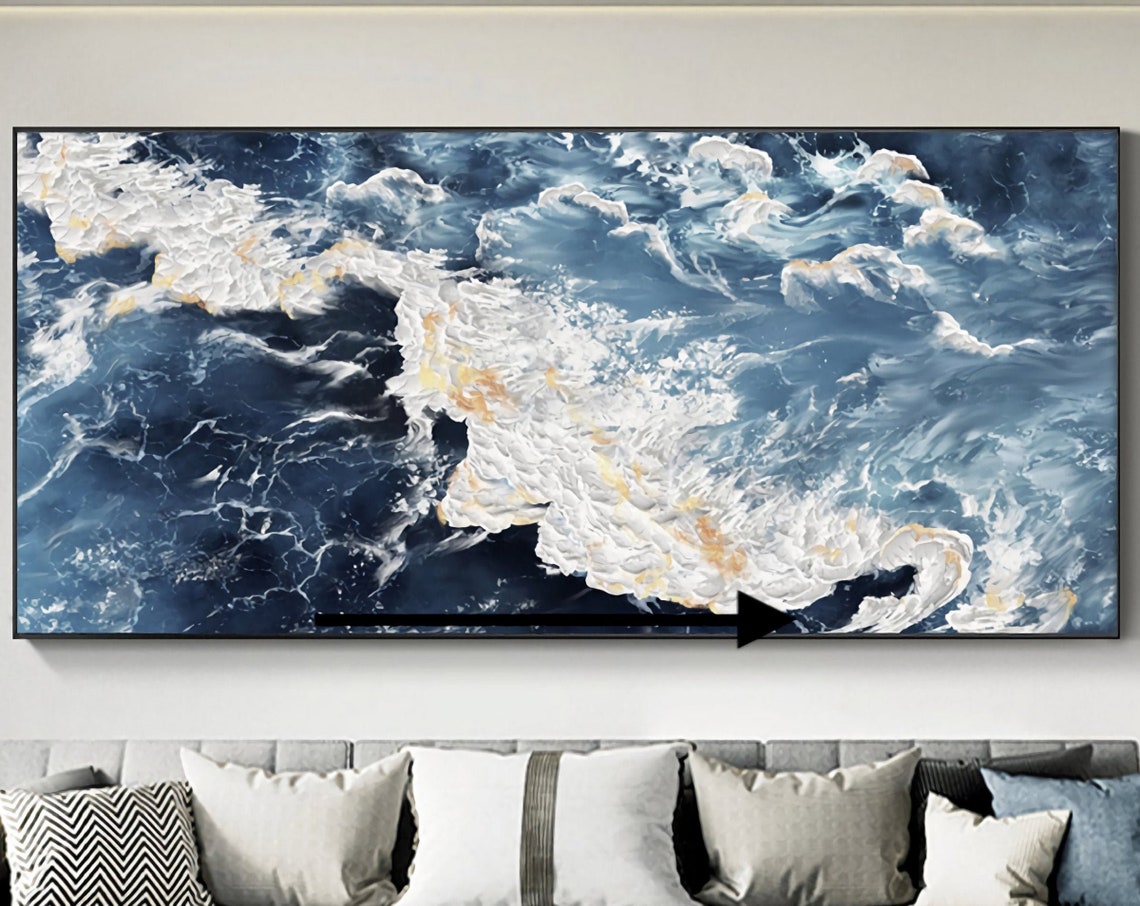 Aerial Blue Ocean White Foam Wave Dramatic Abstract Art Poster - Image 4