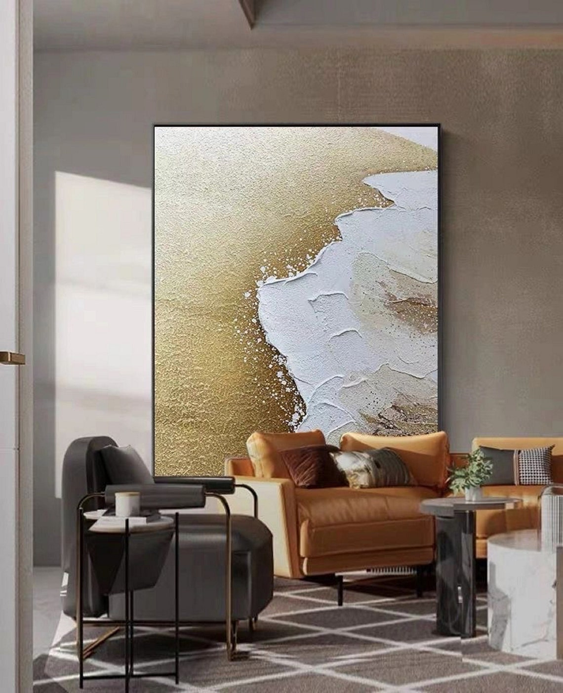 Gold and White Ocean Wave Textured Glam Abstract Decor Poster - Image 5