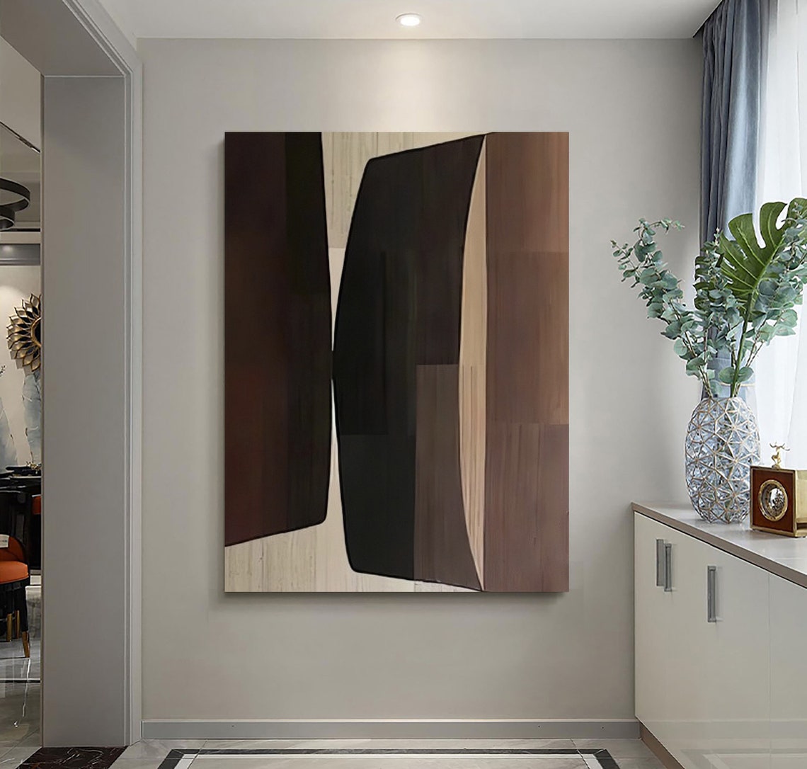 Dark Brown Drapes Cream Stripe Textured Minimalist Neutral Poster - Image 2