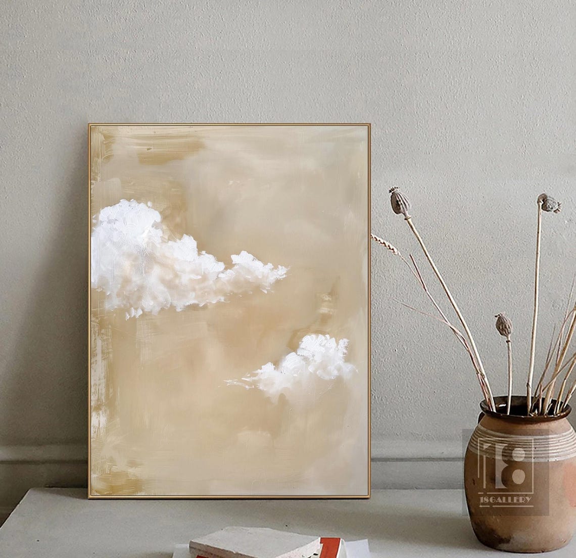 White Cloud Wall Art Large Cloudy Sky Painting Original Cloud Oil Painting White Cloud Abstract Painting Beige Sky Painting Cloud Art - Image 5