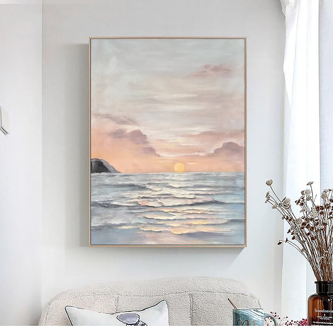 Soft Sunset Ocean Horizon Golden Textured Seascape Art Poster - Image 3