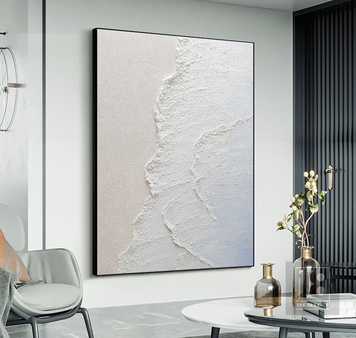 All White Textured Ocean Wave 3D Impasto Abstract Painting Poster - Image 3