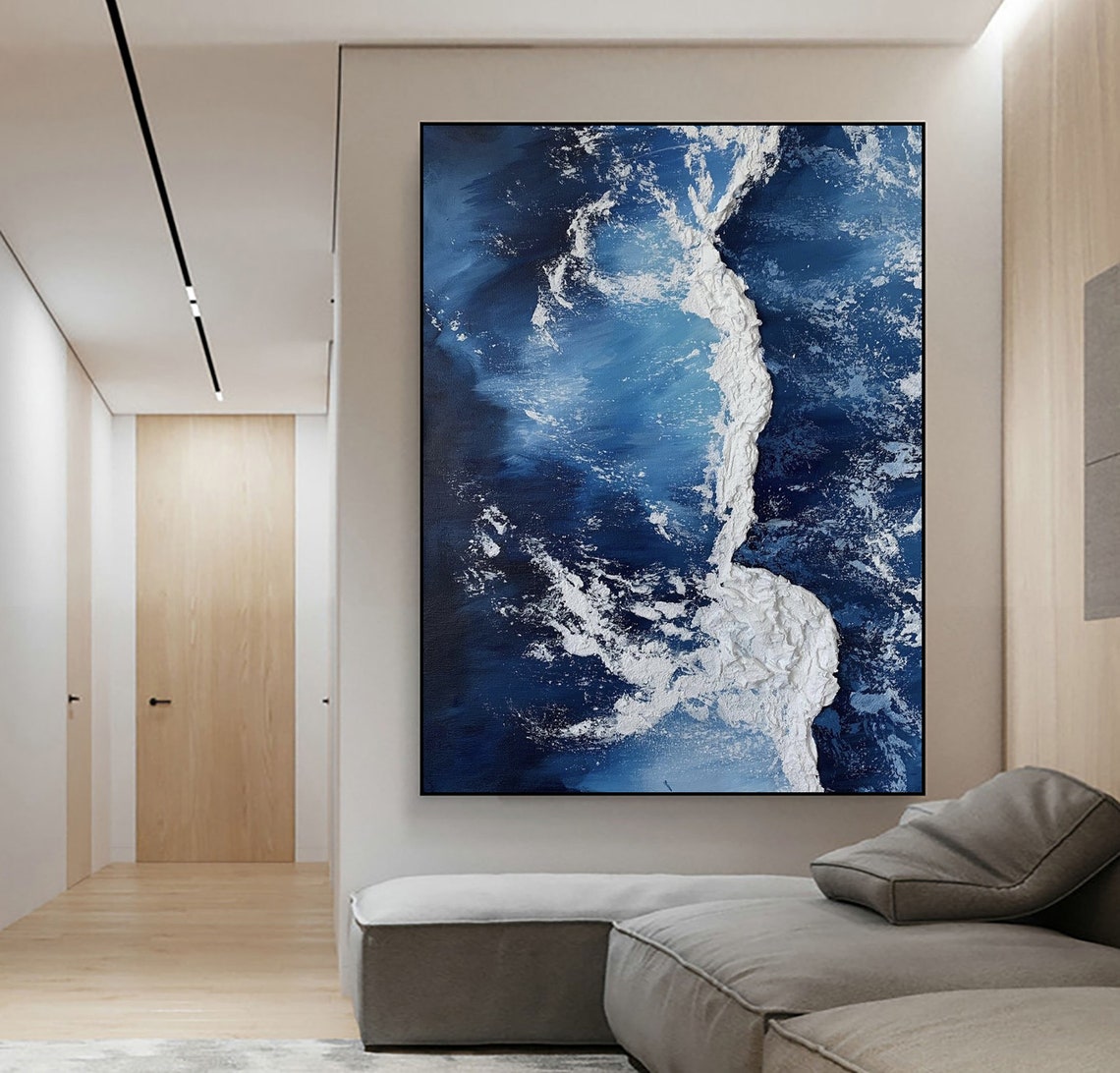 Aerial Blue Ocean White Surf Ridge Textured Abstract Neutral Poster - Image 3