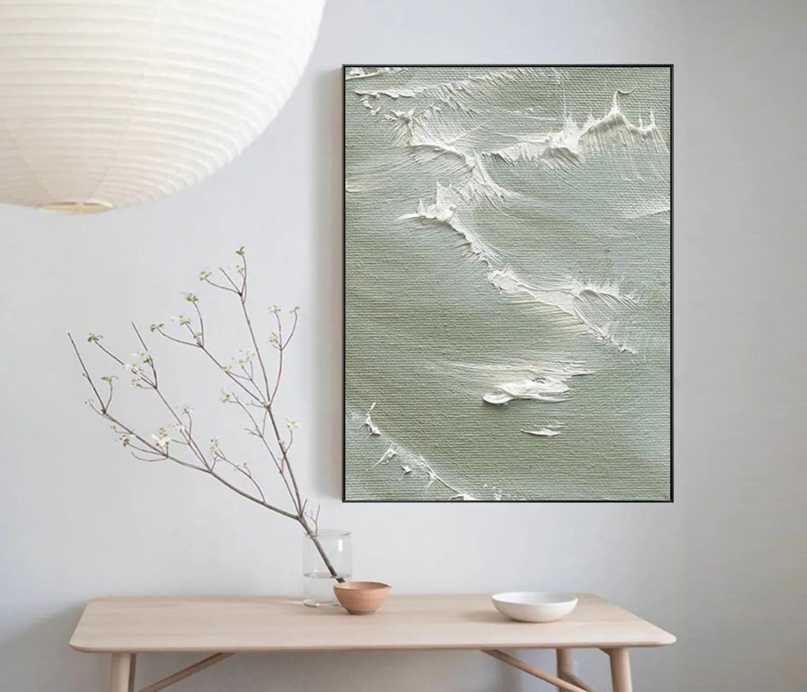 Sage Green Ocean Wave Abstract Impasto Textured Sea Art Poster - Image 2